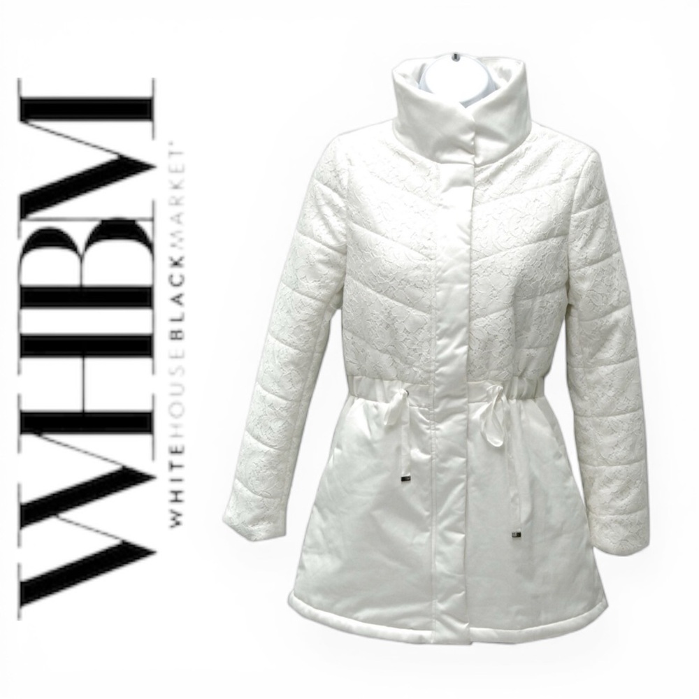 White Black Market Jacket Women M White Puffer Lace Chevron Coat NWT